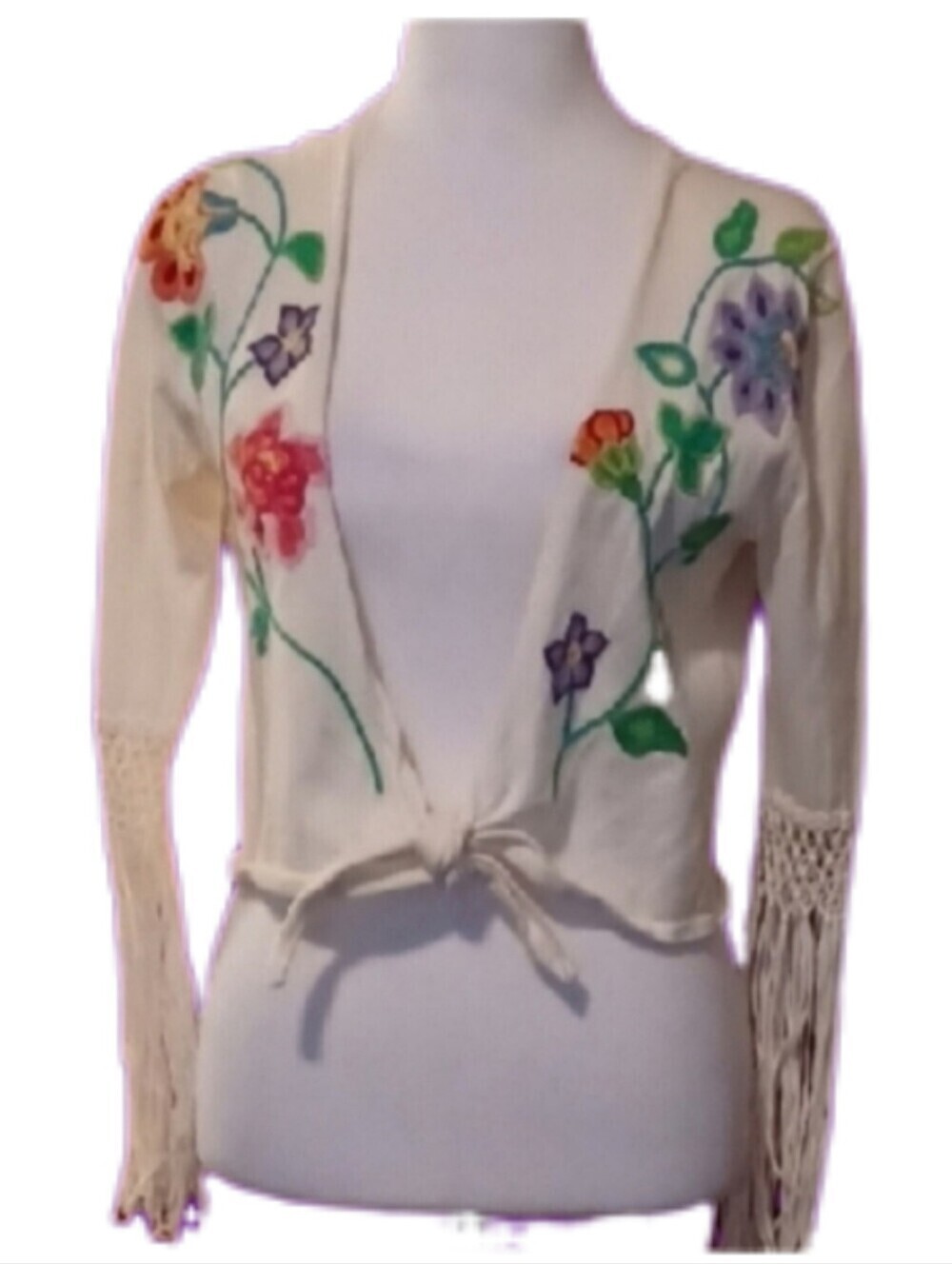 ^ Chime Floral Embroidered Fringe Sleeves Cardigan Women's Size Medium